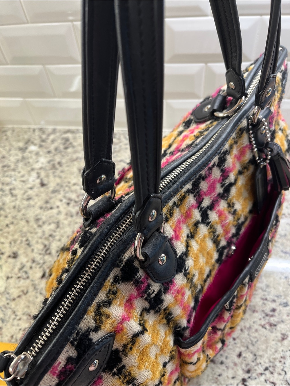 Coach Vintage Daisy Wool Tweed Plaid Emma Large Tote EUC - Picture 6 of 15